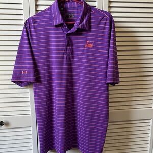 Under Armour Men's Polo in Purple and Pink Stripes from Wild Dunes Golf Course